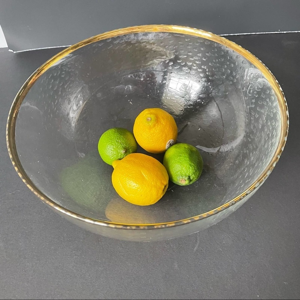 Vintage Hammered Glass Bowl with Gold Rim